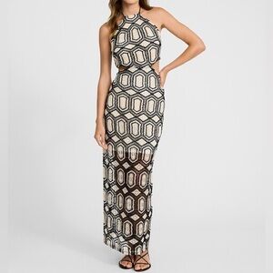 Express Black and Cream Geometric Maxi Dress